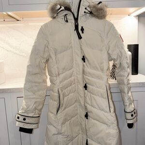 Canada Goose Cream Puffer Coat with Fur Hood